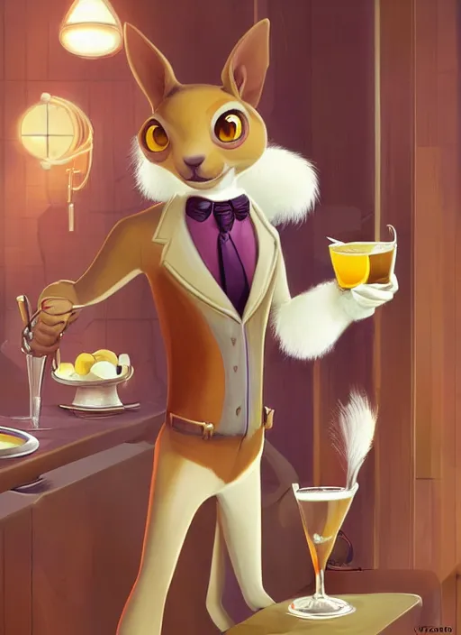 Prompt: squirrel anthro as a dapper bartender with a big, fluffy tail, retro futurism, art deco, detailed, painterly digital art by WLOP and Cory Loftis and Don Bluth, 🐿🍸🍋, furaffinity, trending on artstation