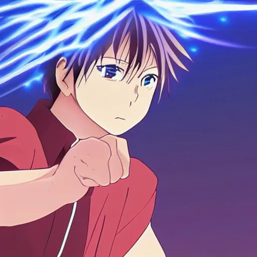 Image similar to Anime key visual of a young boy with thunder powers