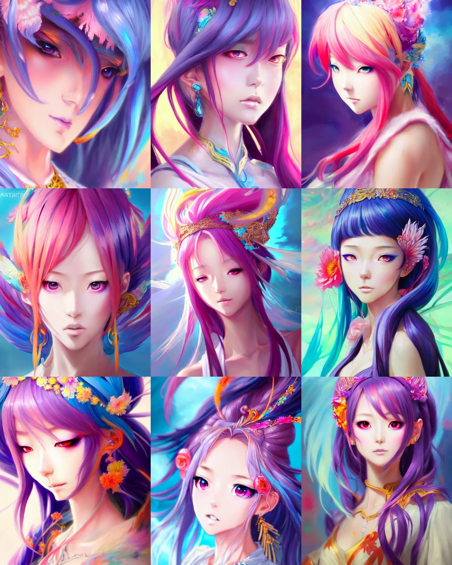 Prompt: character concept art of a colorful anime goddess of painting | | realistic, dramatic backlight, cute - fine - face, pretty face, realistic shaded perfect face, fine details by artgerm, wlop, rossdraws, james jean, andrei riabovitchev, bangkuart, and sakimichan, seoul, south korea, trending on artstation