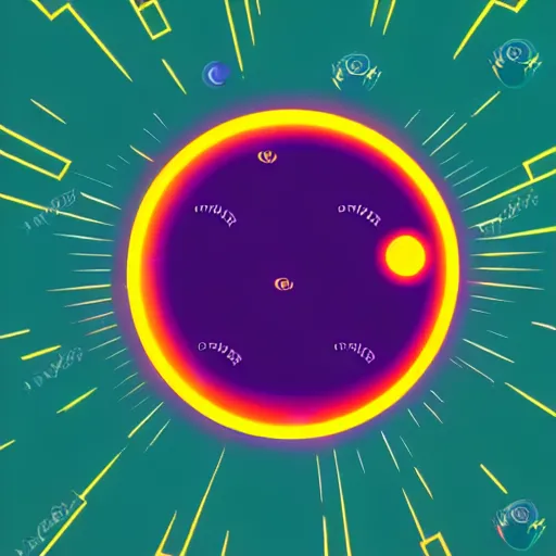 Image similar to cinematic view of sun on space, style by kurzgesagt