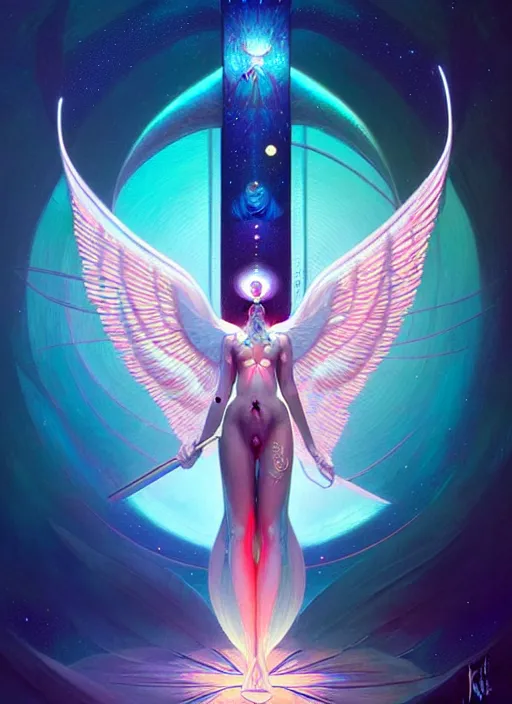 Image similar to symmetry!! cancer!!!! highly detailed, high contrast, light reflection, delicate patterns with feather texture, shining angel sword, trippy, nebula, trending on art station by artgem, by peter mohrbacher, by wlop, by ruan jia