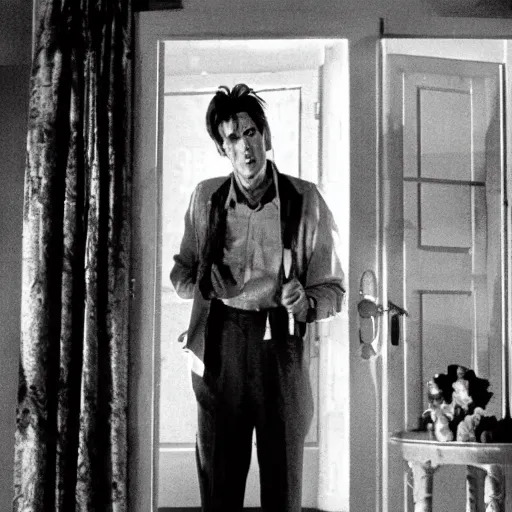 Image similar to Jim Carrey as Norman Bates in the movie Psycho movie still