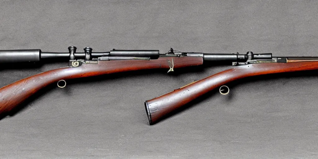 Prompt: mashup of a mosin nagant and a kar 9 8 k, photo credit national museum of firearms history