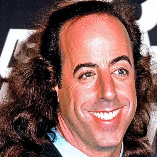 Image similar to jerry seinfeld with very long hair, photograph