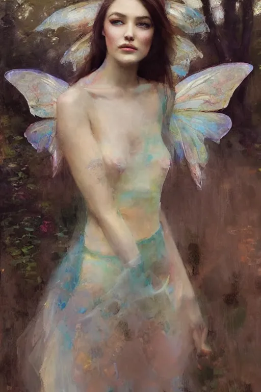 Prompt: Richard Schmid and Jeremy Lipking full length portrait painting of a young beautiful fantasy fairy woman