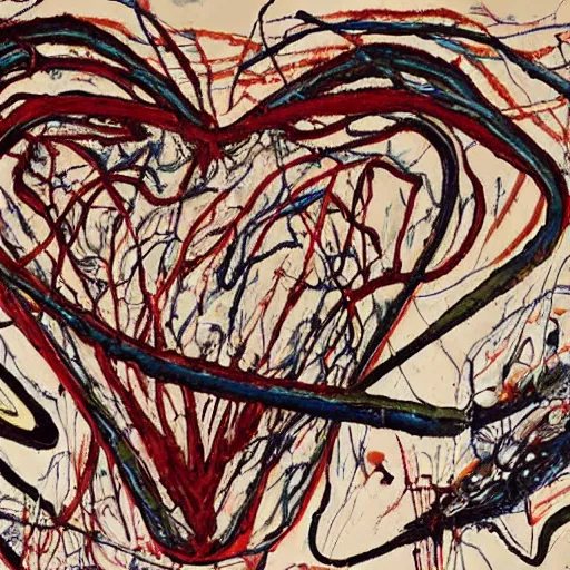 Prompt: cardiac anatomy, cardiac, anatomic, painting by jackson pollock