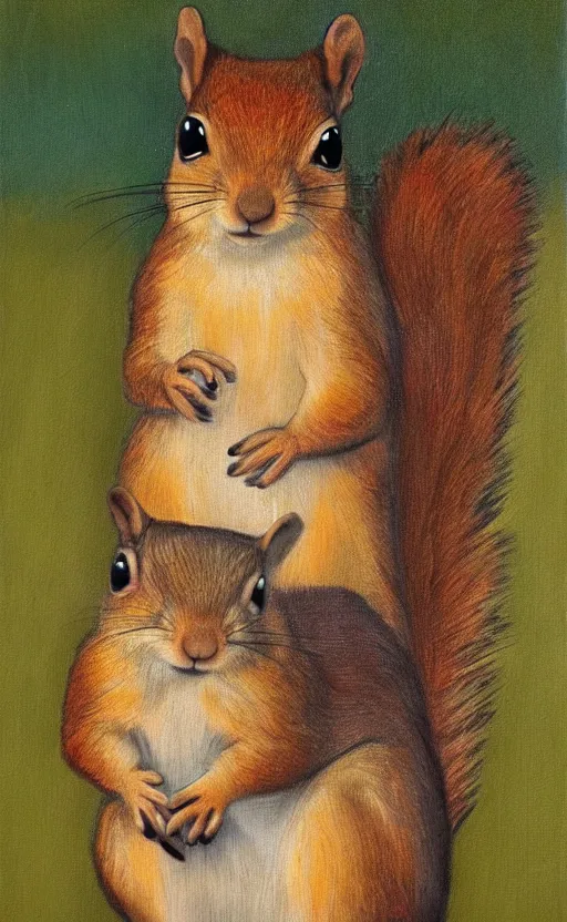 Image similar to Painting of a squirrel in the style of Mona Lisa