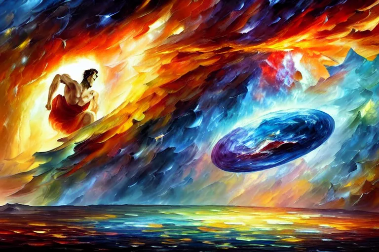 Prompt: a god giving birth to a new universe and then dissolving itself into it, in the style of wlop!! and leonid afremov, illustration, epic, fantasy, hyper detailed, smooth, unreal engine, sharp focus, ray tracing