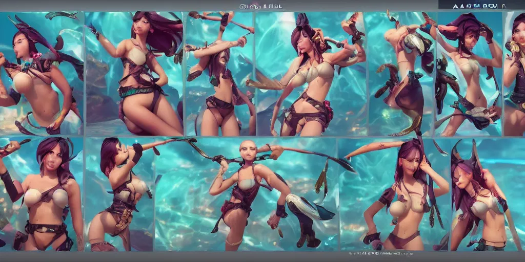 Prompt: beautiful character sheet of pool party Akali (wild rift), views from multiple angles. 3d render, octane render, realistic, highly detailed, 4k, trending on artstation, pixar, cgsociety, unreal engine 5, redshift render, trending on artstation, blender, behance, cg