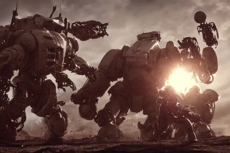 Prompt: VFX movie of futuristic cybernetic beast monsters fighting space marines lunging by Emmanuel Lubezki