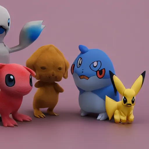 Image similar to pokemon desconocidos cutie stuffed animal friends, unreal ungine 5, octane render, cinema 4 d, by deema egorov