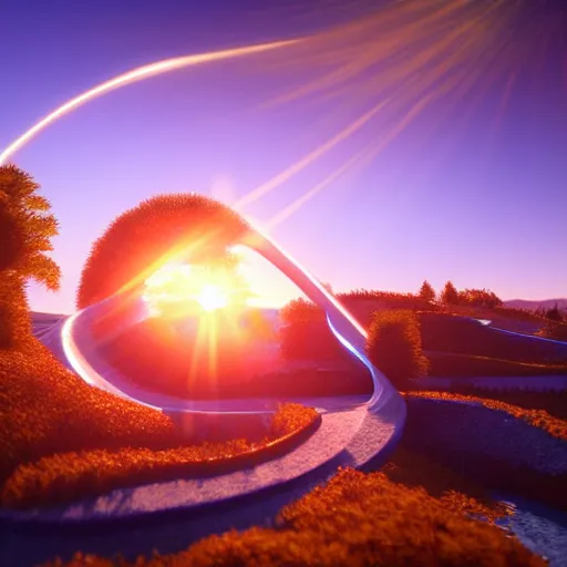 Prompt: Render of a beautiful spiraling gigantic radiant blue crystal, golden hour, serene, far away shot, hyperdetailed, trending on Artstation, Unreal Engine 4k