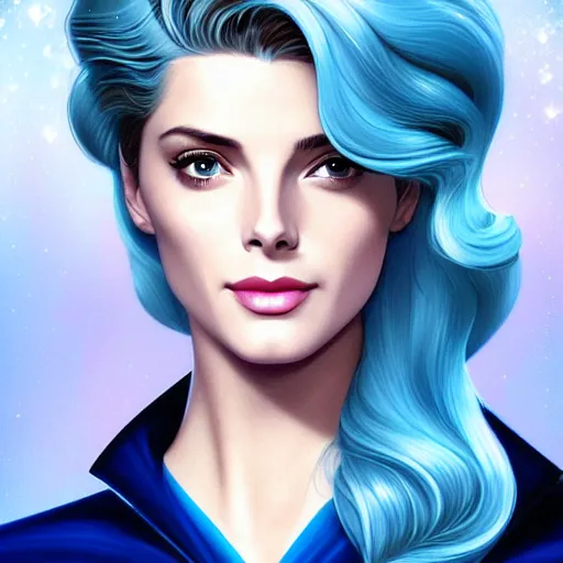 Image similar to Ashley Greene's face combined with Grace Kelly's face with blue hair as Sailor Moon, western, D&D, fantasy, intricate, elegant, highly detailed, digital painting, artstation, concept art, matte, sharp focus, illustration, art by Artgerm and Greg Rutkowski and Alphonse Mucha