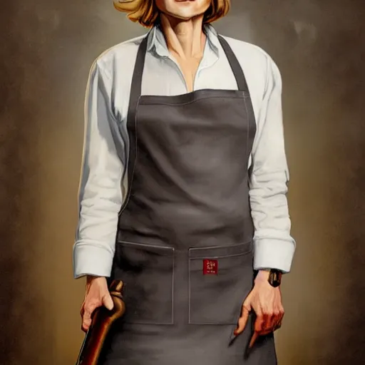 Image similar to portrait of jodie foster dressed an apron dress, carrying a shotgun, apocalypse, sharp focus, illustration, highly detailed, digital painting, concept art, art by wlop and greg cinematic lighting