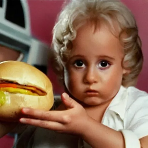 Prompt: 1980s McDonalds TV ad still for a baby seal disguised as a loaded baked potato with Danny DeVito