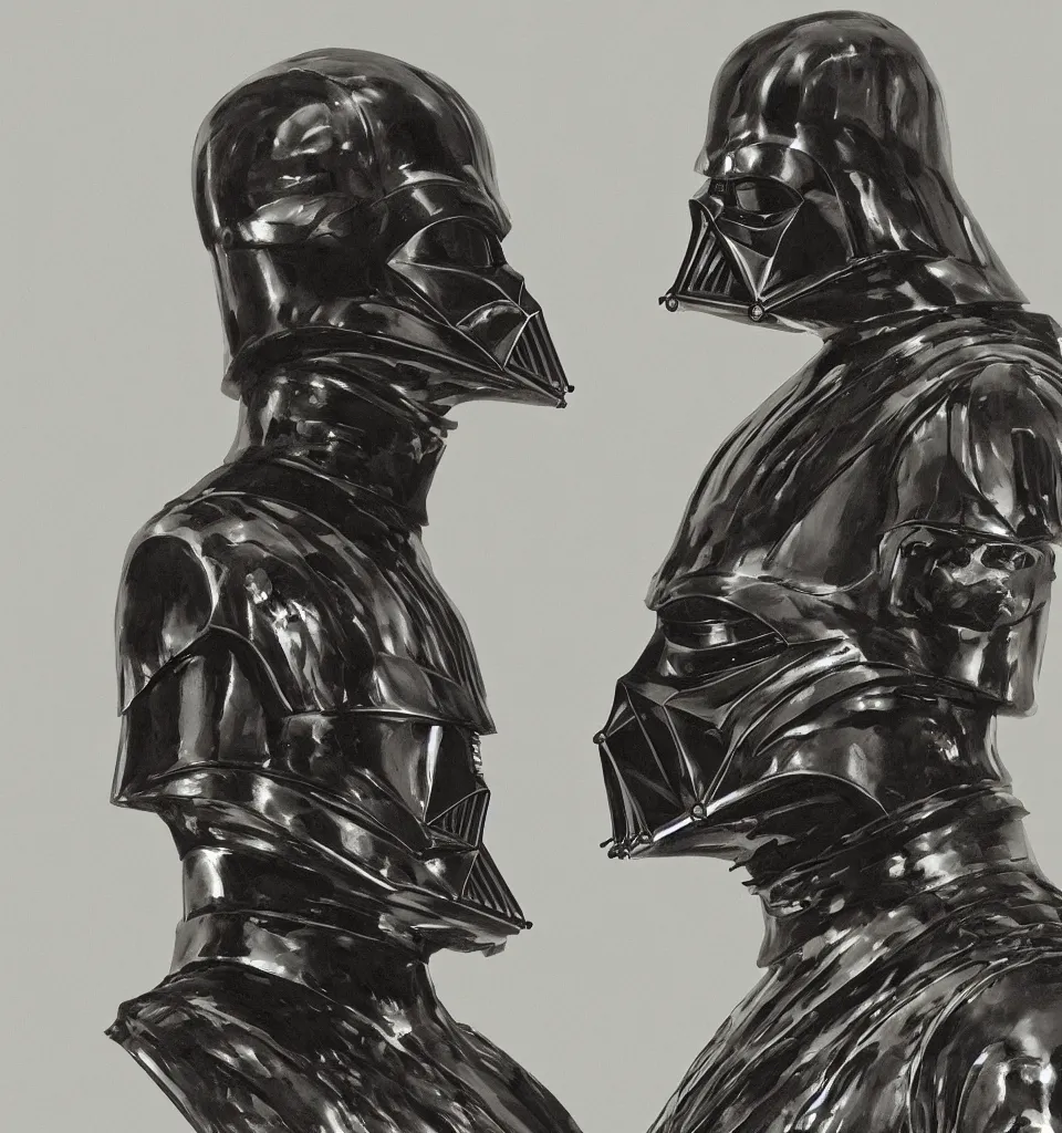 Prompt: concept art of darth vader in skeletal iron armor, inspired by Szukalski and Phil Hale, sculpture by Hedi Xandt, painted by Nicola Samori, highly detailed, Dmitry Parkin, dimly lit in dense fog above lava fields,