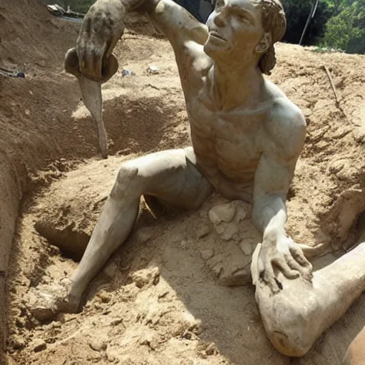 Image similar to archaeologists unearthing an ancient statue of Jerma985