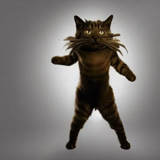 Image similar to cat standing on hind legs, wearing battle armor, glowing aura