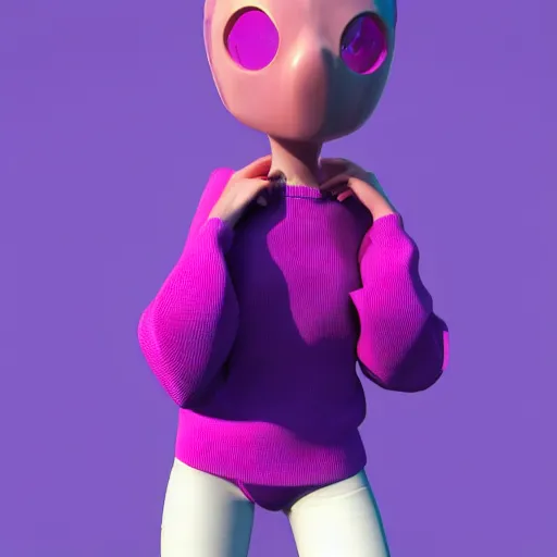 Image similar to y2k, late 90s, early 2000s pink and purple baggy outfit 3d character model render, detailed, white background, 4k, aesthetic