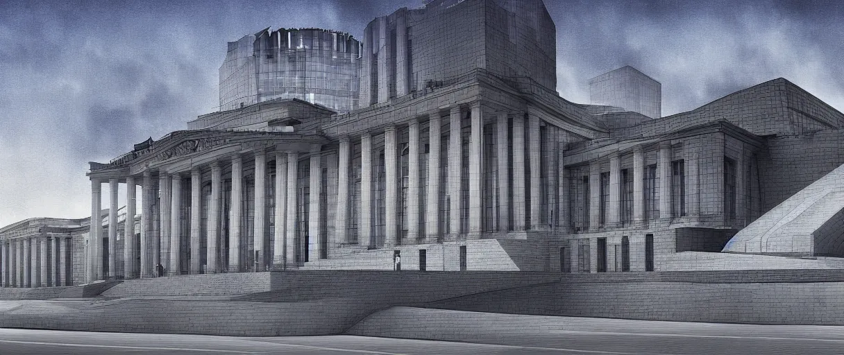 Prompt: dystopian reichstag Germany, futuristic digital painting