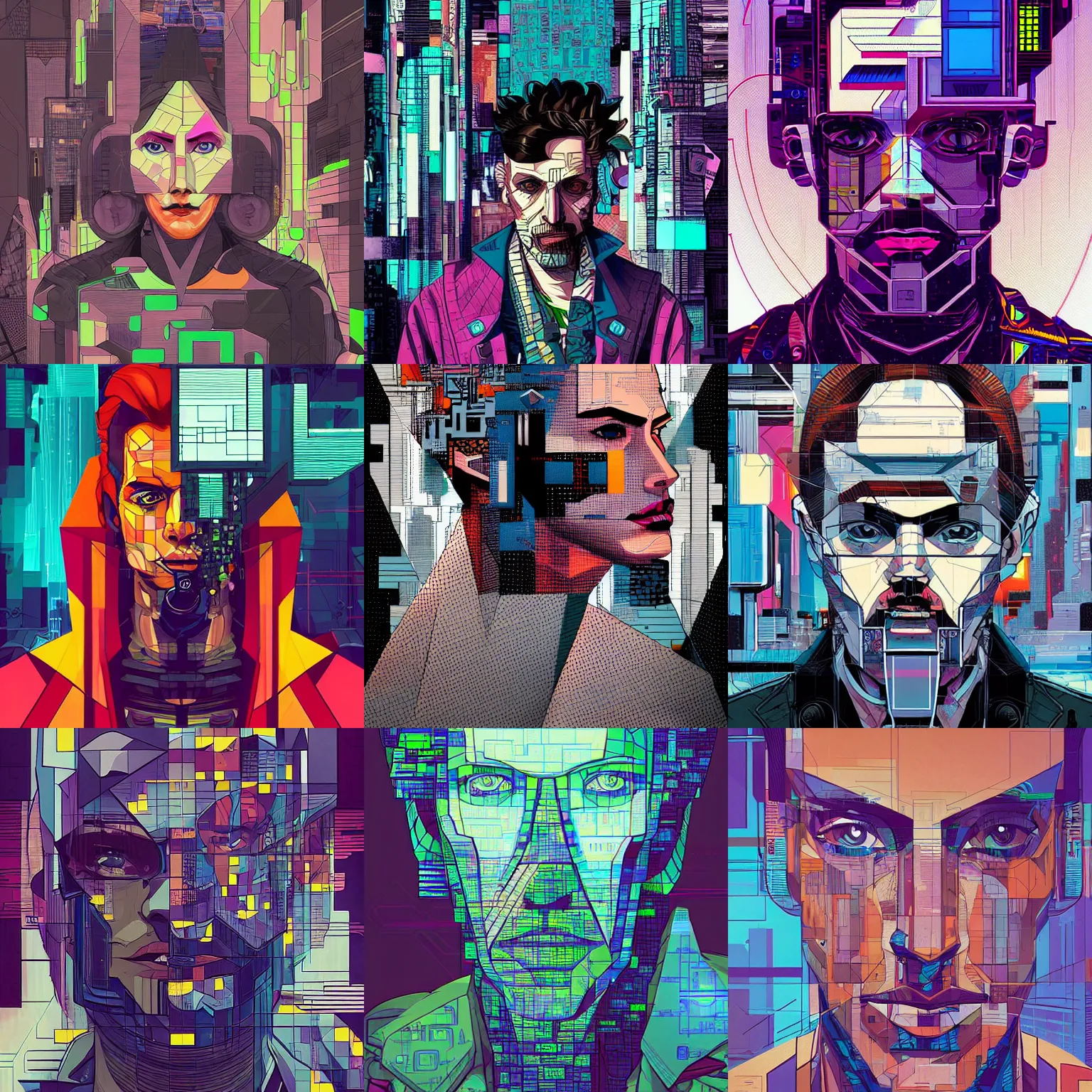 Prompt: a cubist cyberpunk portrait by josan gonzalez.