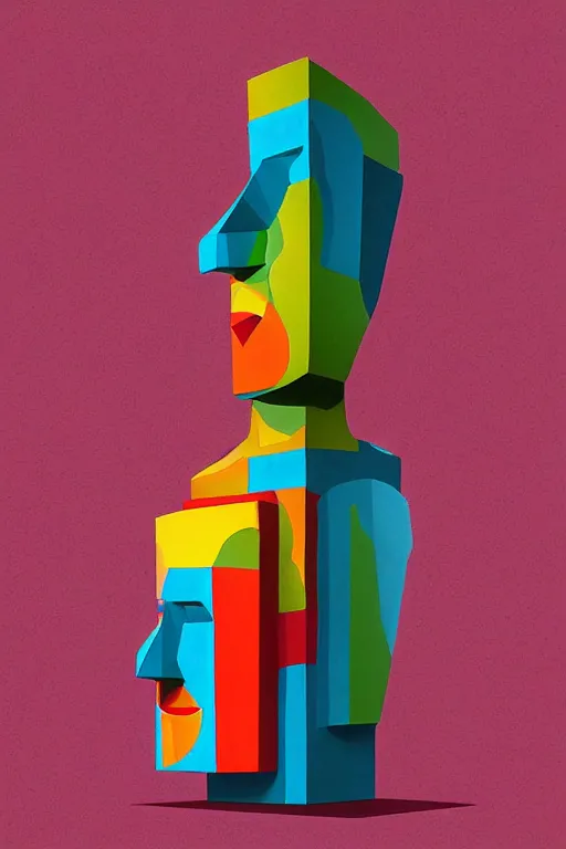 Image similar to cubist moai statue cutout digital illustration cartoon colorful beeple