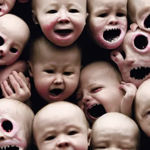 Prompt: a monster made of crying babies