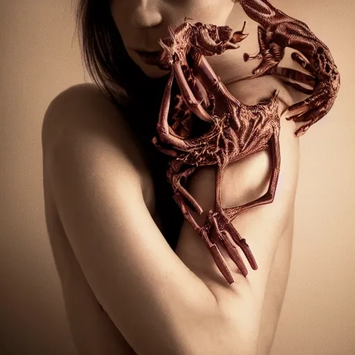 Prompt: hyper realistic photography of elon misk, plated arm, intimate, chest, holding close, ribbons, in the style of beth cavener, jinz kagetsu,, and wlop, highly detailed, intricate filigree, symmetry, masterpiece, award winning, sharp focus, concept art, highkey lighting, ambient lighting, octane render, 8 k, artstation