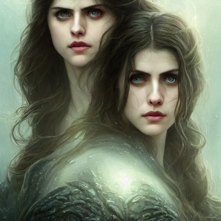 Image similar to beautiful cinematic fantasy poster with Alexandra Daddario from Middle-Earth, fantasy, portrait, sharp focus, intricate, elegant, digital painting, artstation, matte, highly detailed, concept art, illustration, ambient lighting, hybrid from The Elden Ring and art direction by Darius Zawadzki ;by artgerm; wayne reynolds art station; cinematic quality character render; low angle; ultra high quality model; production quality cinema model;