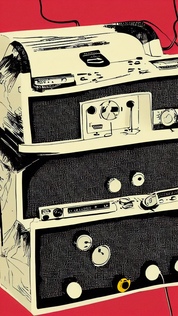 Prompt: an illustration of a vintage radio by designers republic