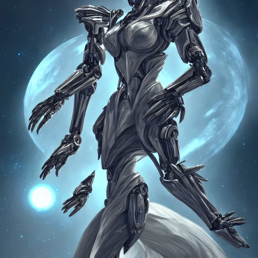 Prompt: goddess shot, galactic sized stunning beautiful anthropomorphic robot mecha female dragon, in space, larger than planets, holding the earth, the earth a mere marble in her claws, detailed silver armor, epic proportions, epic scale, detailed digital art, ultra detailed, furry, macro art, dragon art, giantess, warframe fanart, furaffinity, deviantart, realistic