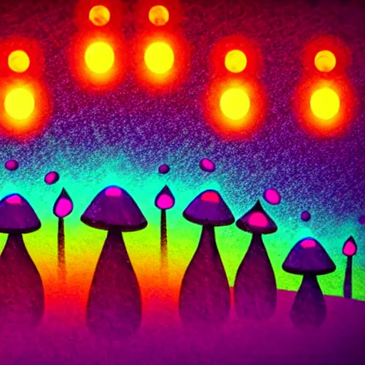 Image similar to adorable toadstools, psychedelic art, neon glow, behance hd, bokeh