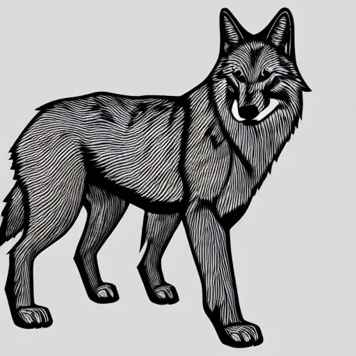 Image similar to digital art of a full-body outline of a wolf, simple, no color, high quality, HD, 8K,