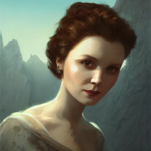 Prompt: closeup portrait of a young vivian leigh, dramatic light, gorgeous view, depth, high detail, digital art, painted by greg rutkowski and seb mckinnon, by tim burton, trending on artstation