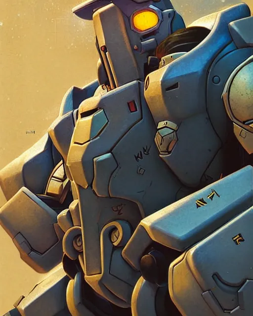 Image similar to reinhardt from overwatch, character portrait, portrait, close up, concept art, intricate details, highly detailed, vintage sci - fi poster, retro future, in the style of chris foss, rodger dean, moebius, michael whelan, and gustave dore