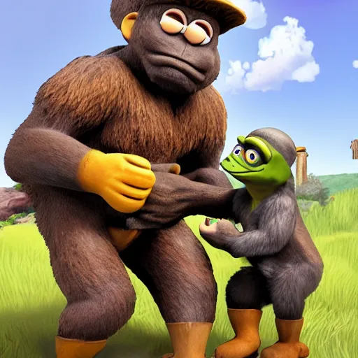 Image similar to pepe the miner with apes