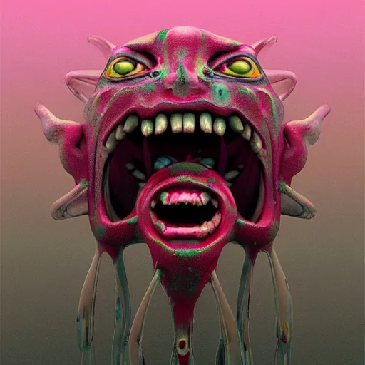 Image similar to pink scream by takashi murakami and zdzisław beksiński, 3d render, octane render, intricately detailed artwork, full 8k high quality resolution, recently just found unknown masterpiece