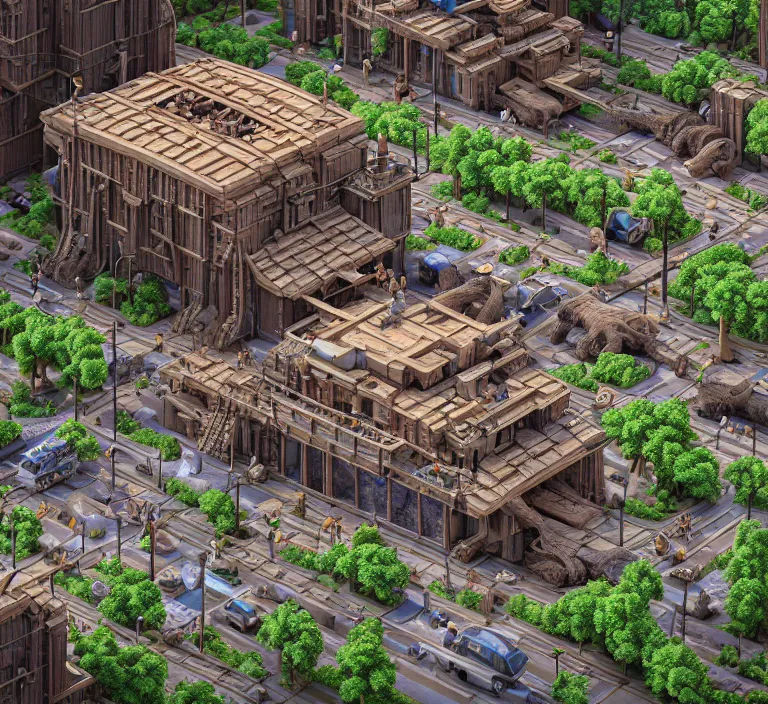 Image similar to hyperrealism photography hyperrealism concept art of highly detailed beavers builders that building highly detailed futuristic ( 1 0 5 0 0 year ) city by wes anderson and hasui kawase and scott listfield sci - fi style hyperrealism rendered in blender and octane render volumetric natural light
