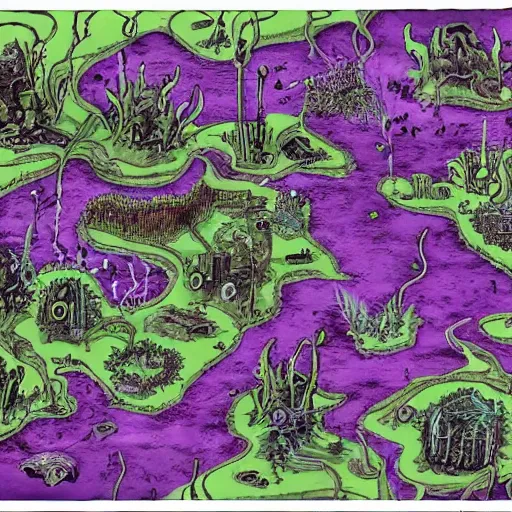 Image similar to purple magic, diseased sickness, taint infection, corruption spread, eldritch flux, wild plants, mutation, haunting, post apocalyptic, abandoned city