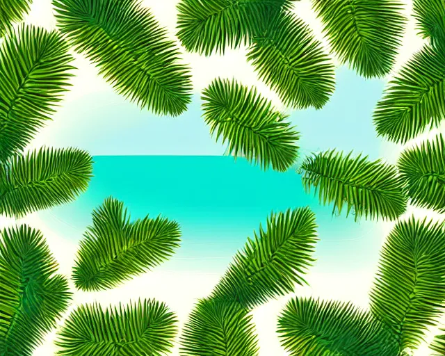 Prompt: low poly vector illustration, wide angle shot of a tropical beach, green dunes, calm shore, noon, cinematography by jim jarmusch