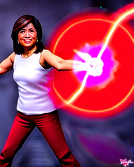 Image similar to leni robredo hadouken pose with red aura, stylish concept art,