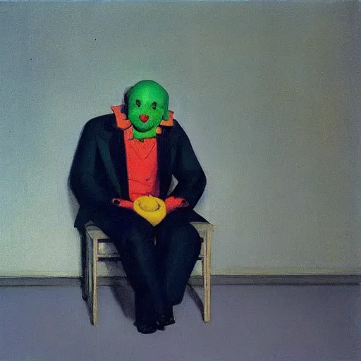 Image similar to “ edward hopper ’ s sad clown in the pose of stanczyk ”