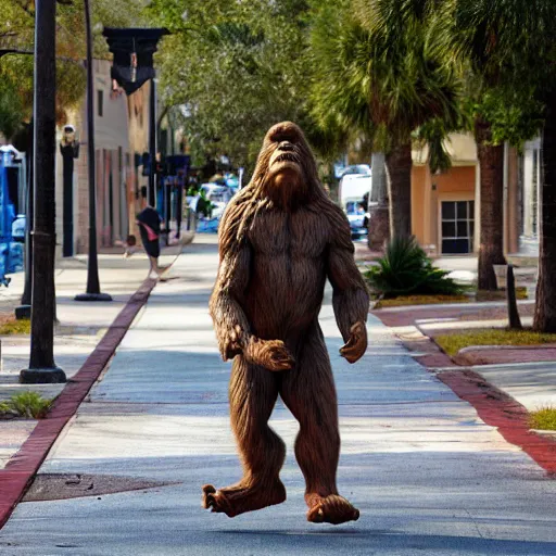 Image similar to bigfoot walking down the street in downtown Pensacola Florida