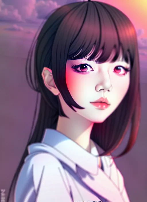 Image similar to ulzzang korean girl portrait, ilya kuvshinov, anime, pixiv top monthly, trending on artstation, cinematic, danbooru, zerochan art, kyoto animation