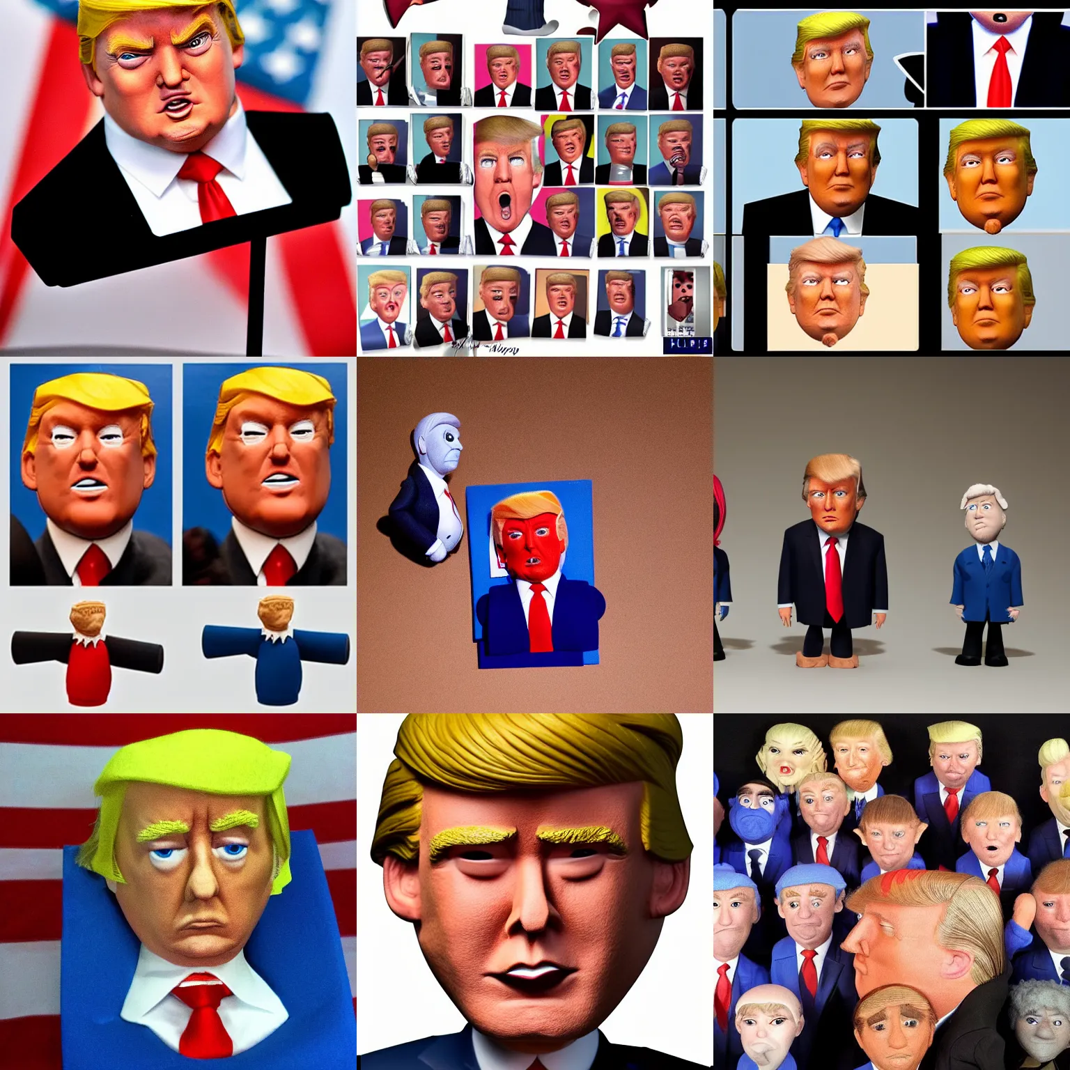 Prompt: close headshot donald trump , style: claymation puppet kids clay
