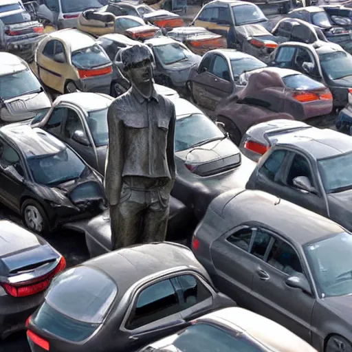 Image similar to statue of a car driver stuck in traffic