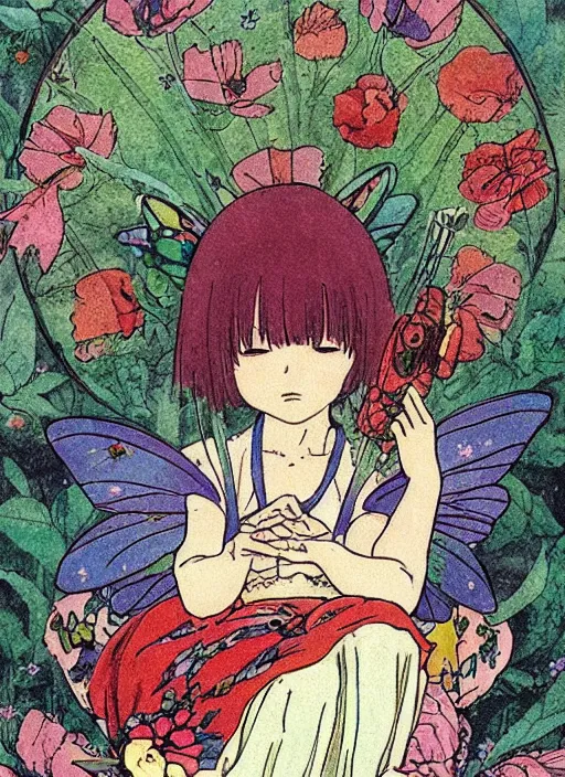 Image similar to fairy floral tarot card by Hayao miyazaki