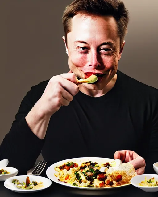 Image similar to a portrait of elon musk eating idli, highly detailed, trending on artstation, bokeh, 9 0 mm, f / 1. 4