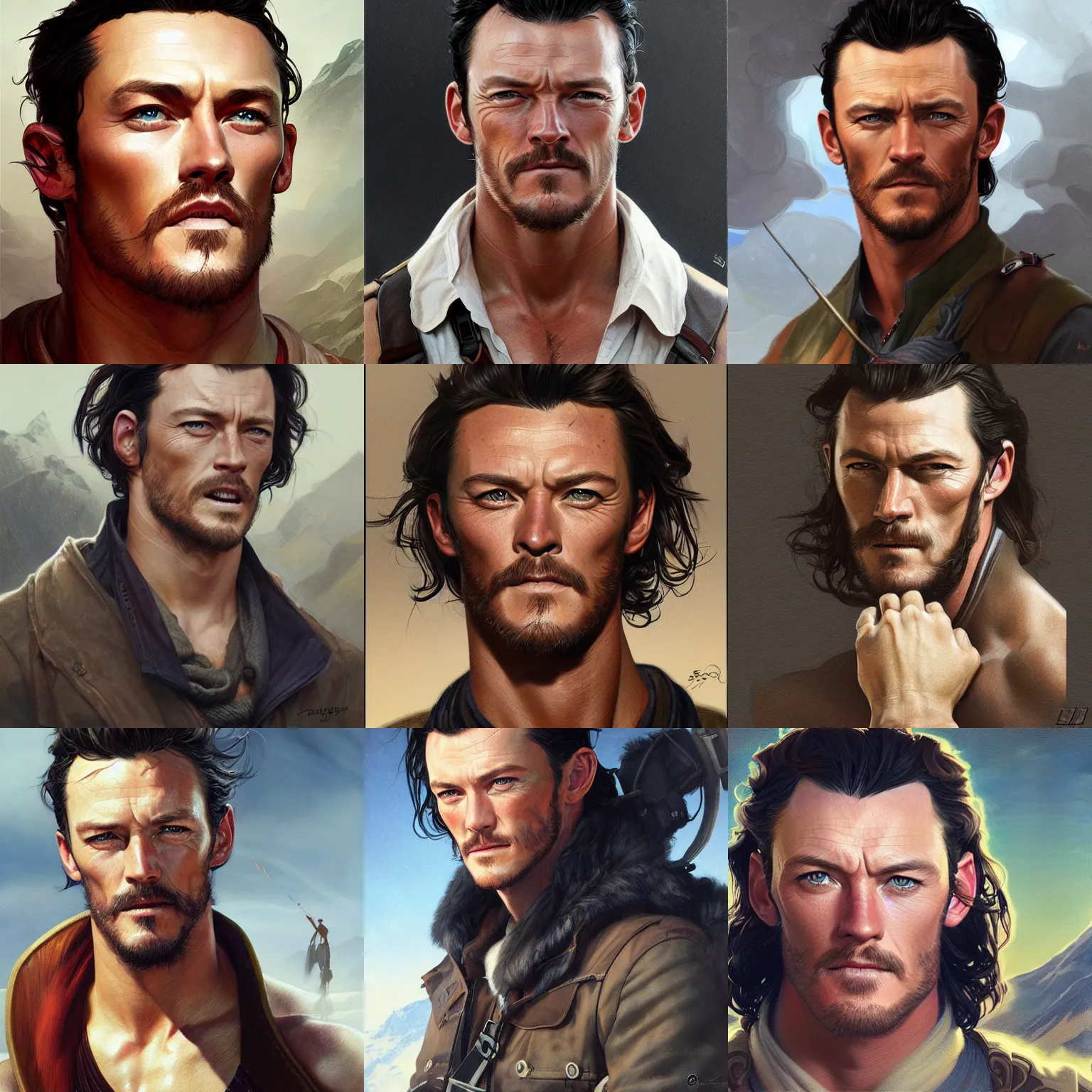 Prompt: male explorer, luke evans, portrait, highly detailed, digital painting, artstation, concept art, sharp focus, illustration, art by artgerm and greg rutkowski and alphonse mucha