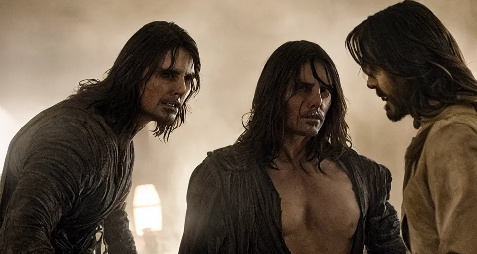 Image similar to tom cruise as the mummy fighting jared leto as morbius, film still